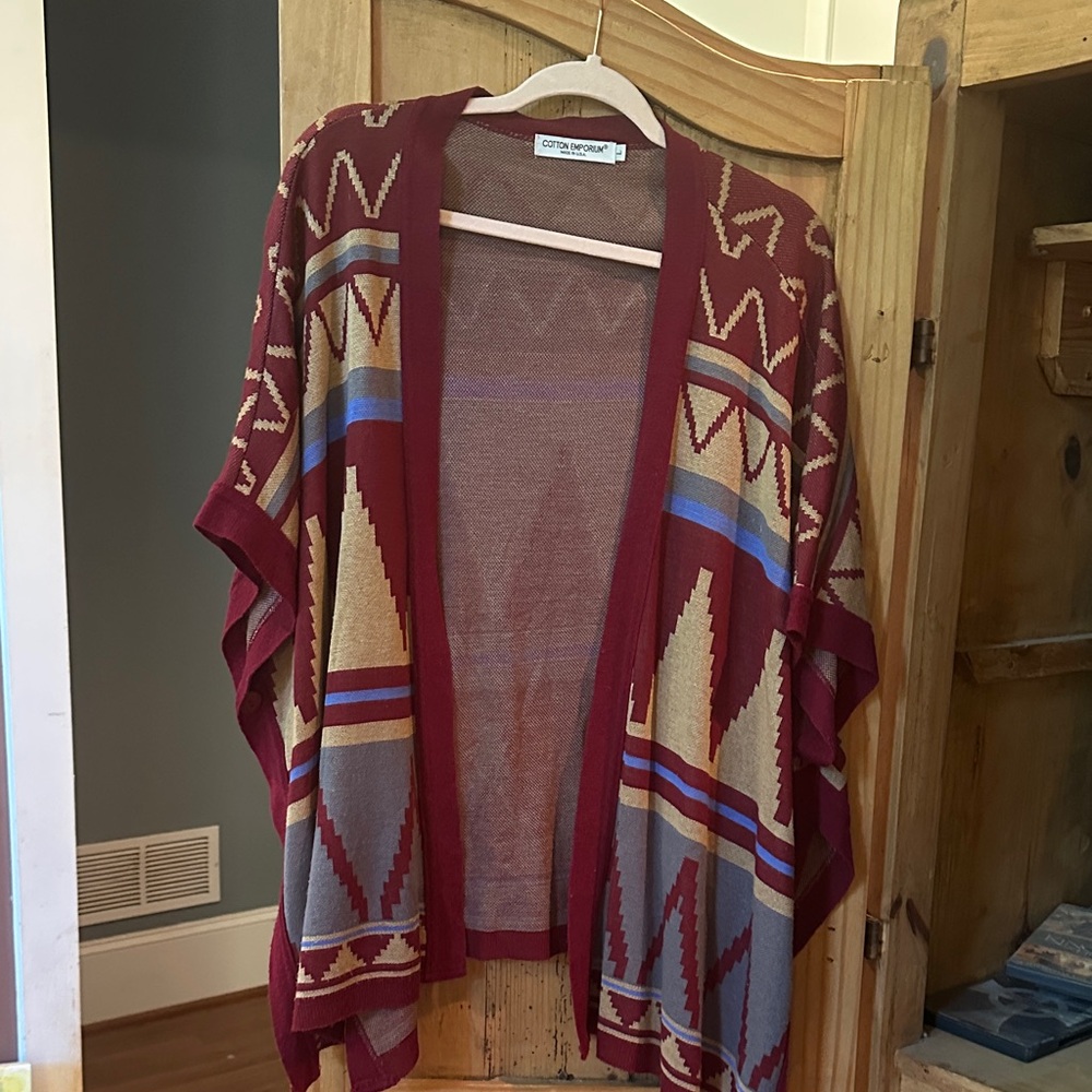 Cotton Emporium Burgundy and Tan Knit Sweater